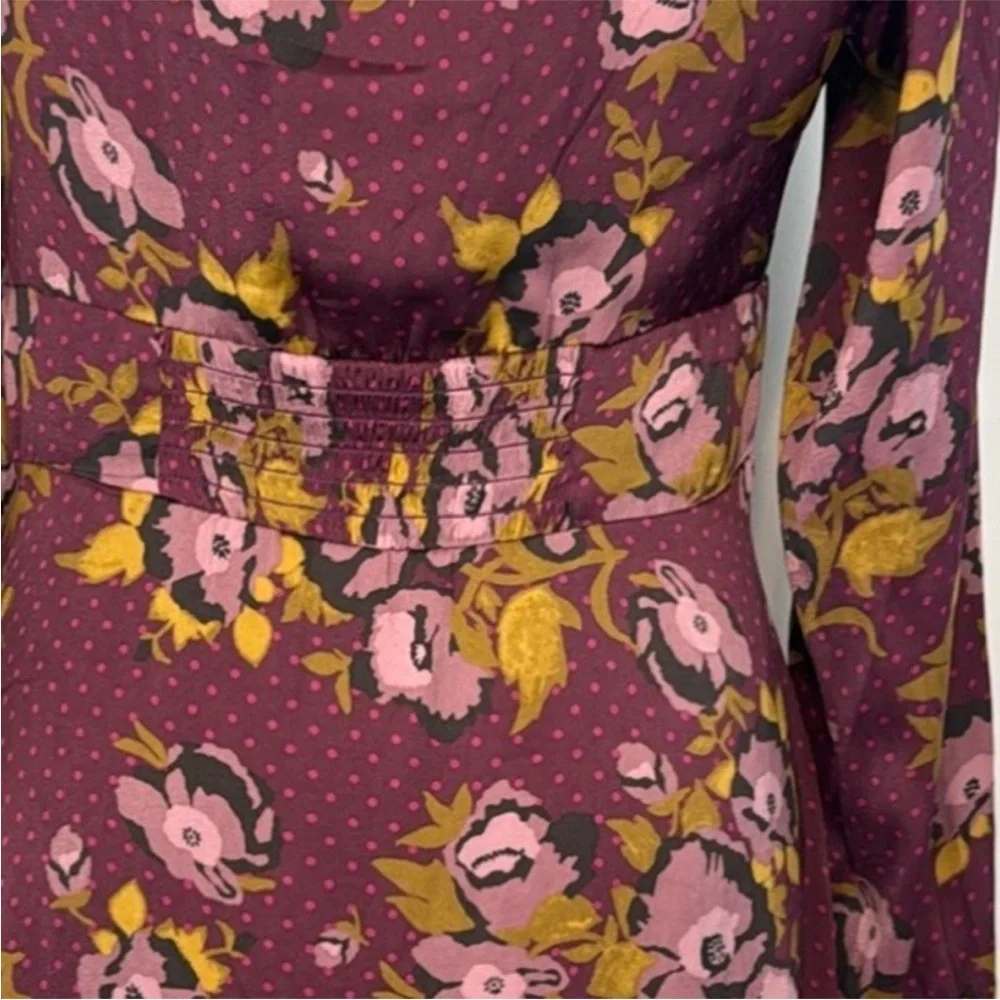 Free People Morning Light Retro Floral Mini Dress in Purple Combo. Size 12.